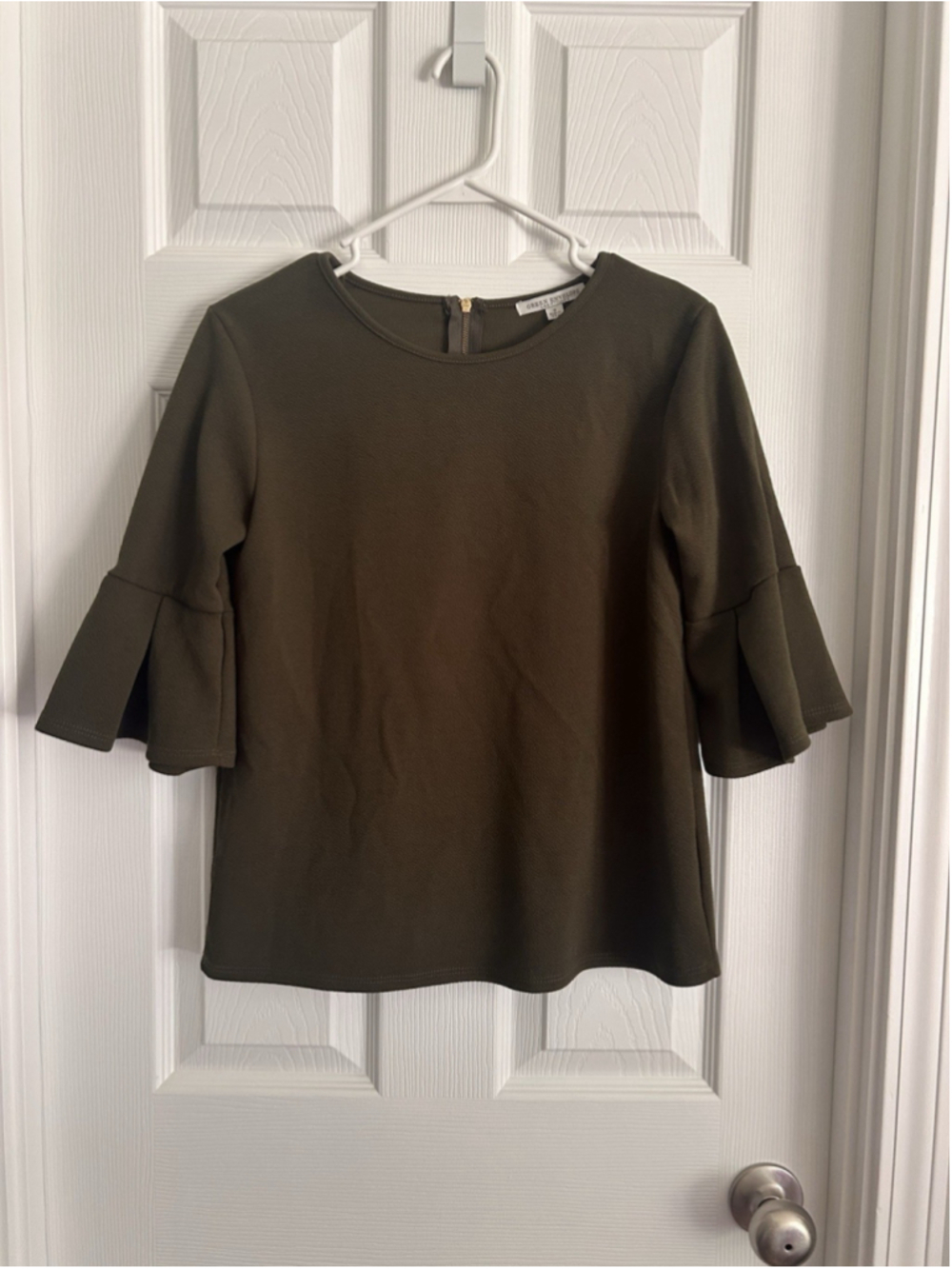 Francesca’s Army Green Ruffle Blouse